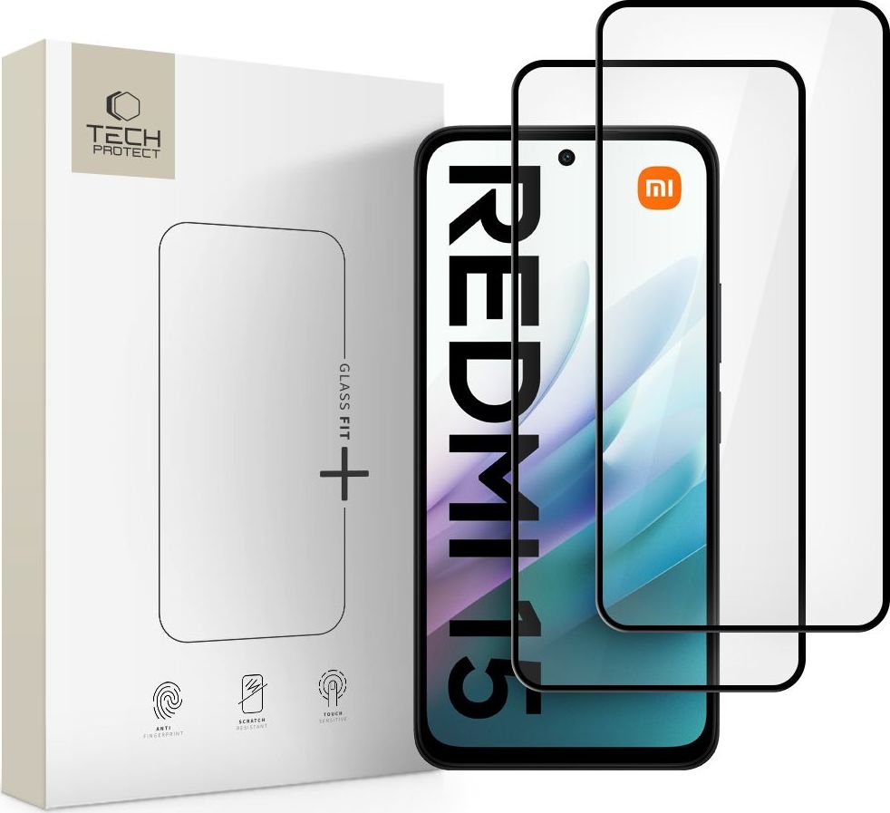 Tvrzené sklo TECH-PROTECT GLASS FIT+ 2-PACK XIAOMI REDMI 15 4G / 5G BLACK