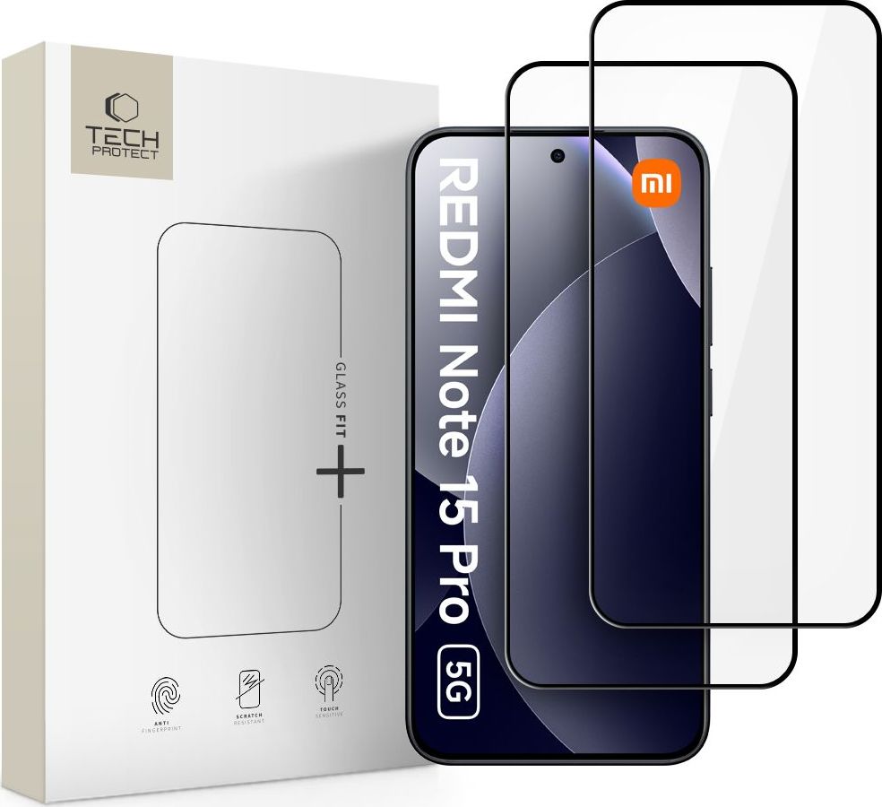 Tvrzené sklo TECH-PROTECT GLASS FIT+ 2-PACK XIAOMI REDMI NOTE 15 PRO 5G BLACK