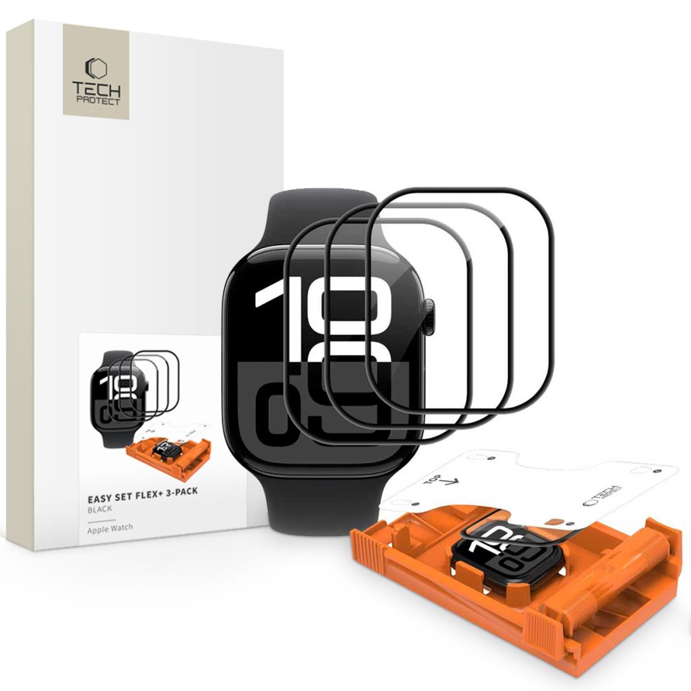 Hybridní sklo TECH-PROTECT EASY SET FLEX+ 3-PACK APPLE WATCH 4 / 5 / 6 / SE 1 / 2 / 3 (40 MM) BLACK