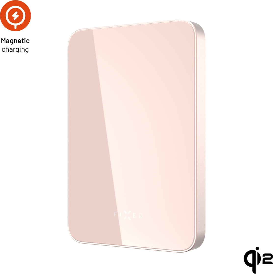Powerbanka FIXED MagZen 5 Crystal s bezdrátovým nabíjením se standardem Qi2 a podporou MagSafe, 5 000 mAh, růžová