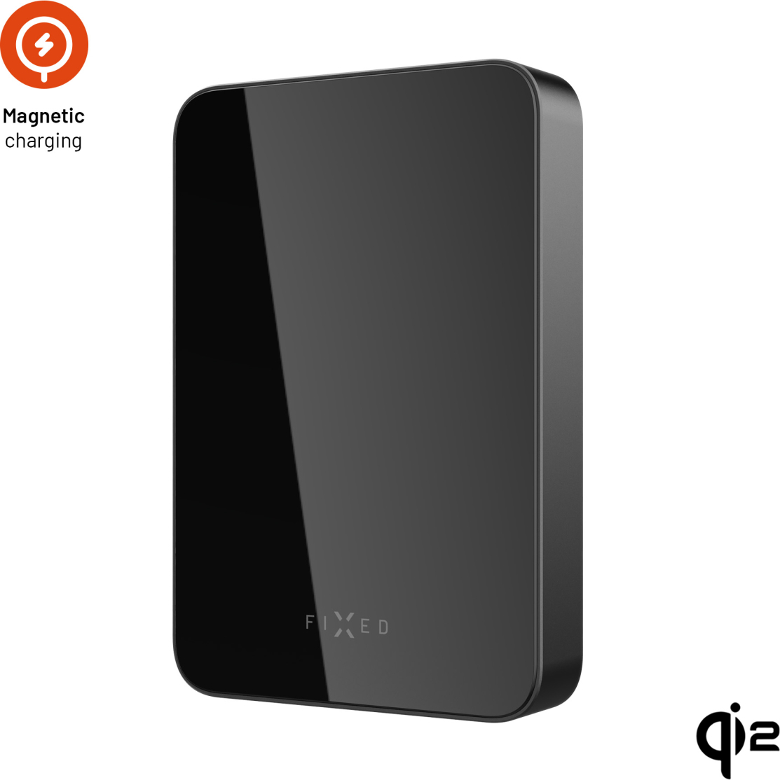Powerbanka FIXED MagZen 10 Crystal s bezdrátovým nabíjením se standardem Qi2 a podporou MagSafe, 10 000 mAh, černá