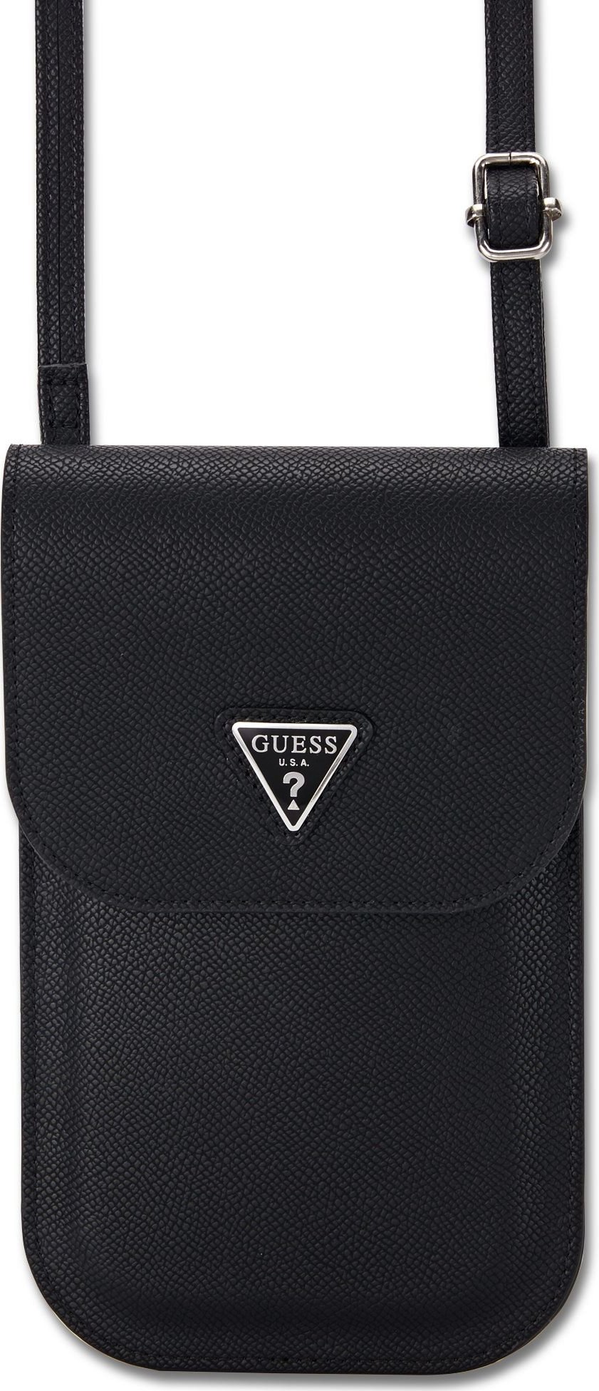 Guess PU Grained Triangle Logo Taška na Telefon Black