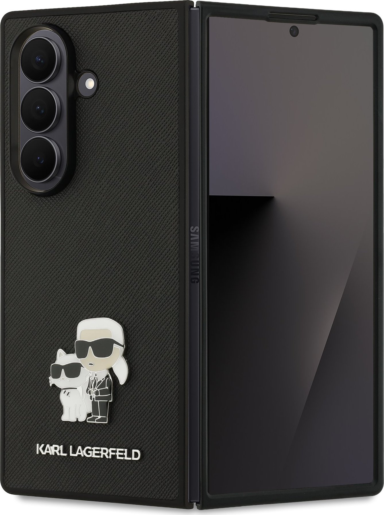 Karl Lagerfeld PU Saffiano Karl and Choupette Zadní Kryt pro Samsung Galaxy Z Fold 7 Black