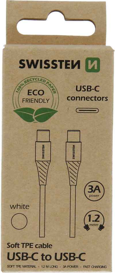 DATOVÝ KABEL SWISSTEN USB-C/USB-C BÍLÝ 1,2M (ECO BALENÍ)