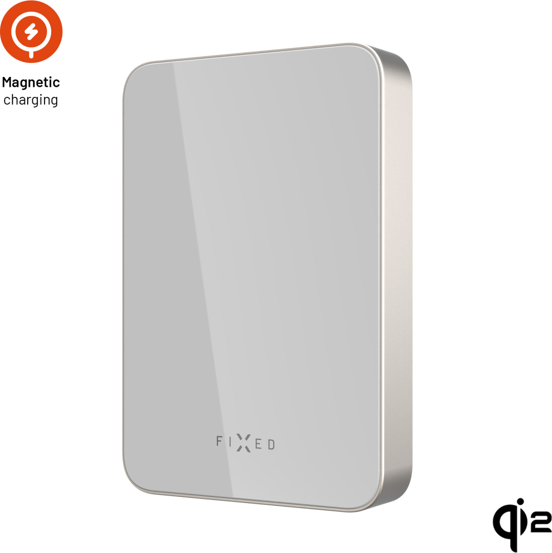 Powerbanka FIXED MagZen 10 Crystal s bezdrátovým nabíjením se standardem Qi2 a podporou MagSafe, 10 000 mAh, titanová