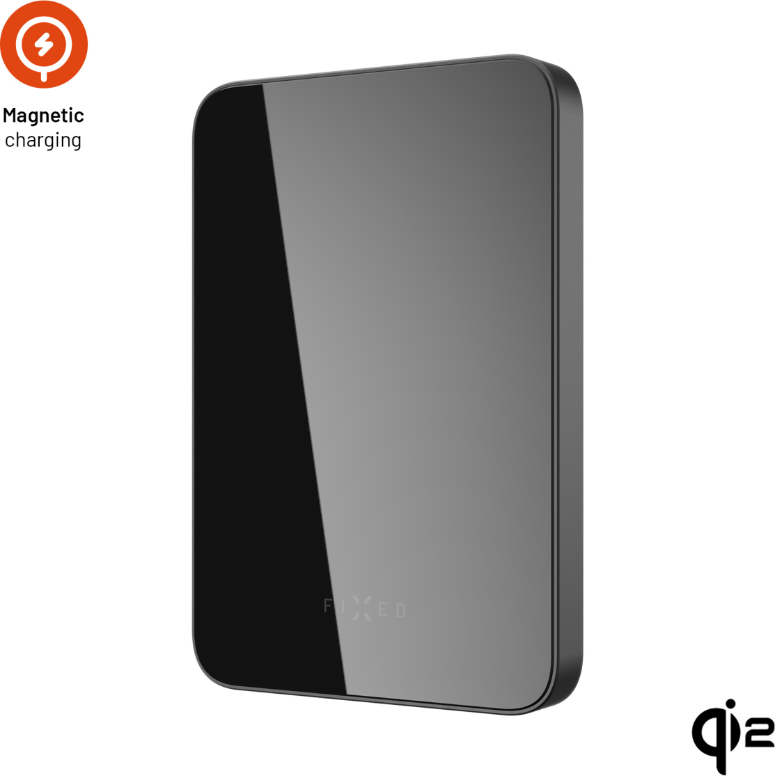 Powerbanka FIXED MagZen 5 Crystal s bezdrátovým nabíjením se standardem Qi2 a podporou MagSafe, 5 000 mAh, černá