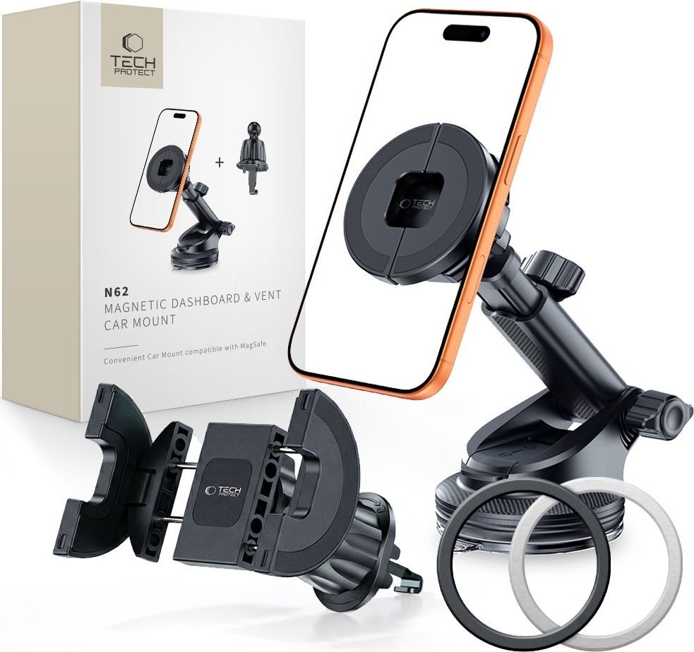 TECH-PROTECT N62 2IN1 UNIVERSAL & MAGNETIC MAGSAFE DASHBOARD & VENT CAR MOUNT BLACK