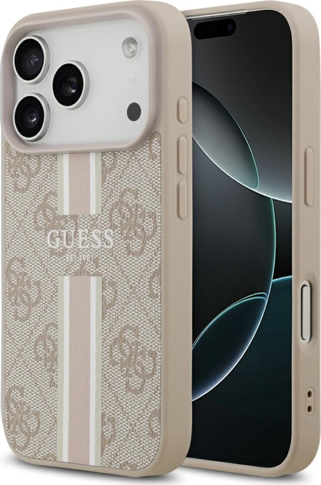 Pouzdro Guess 4G Printed Stripes MagSafe pro iPhone 17 Pro růžové