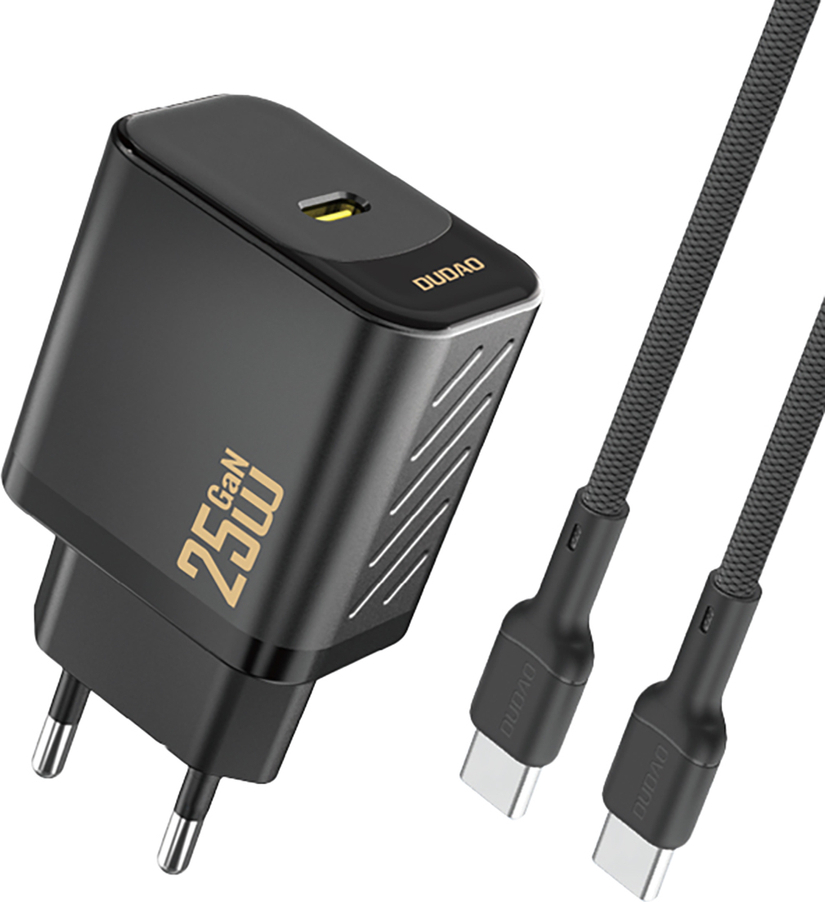 Dudao A27CEU PD 25W GaN SB-C nástěnná nabíječka s USB-C kabelem - černá