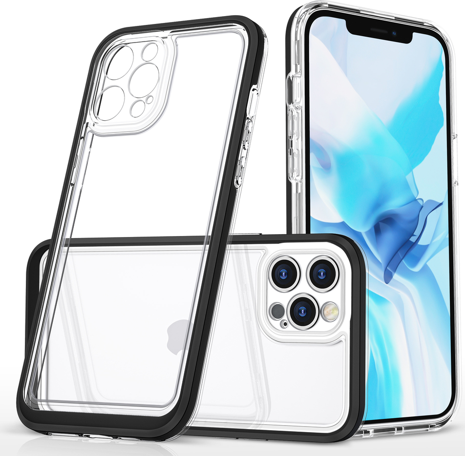 Průhledný gelový kryt 3v1 pro iPhone 12 Pro Max s rámečkem černý