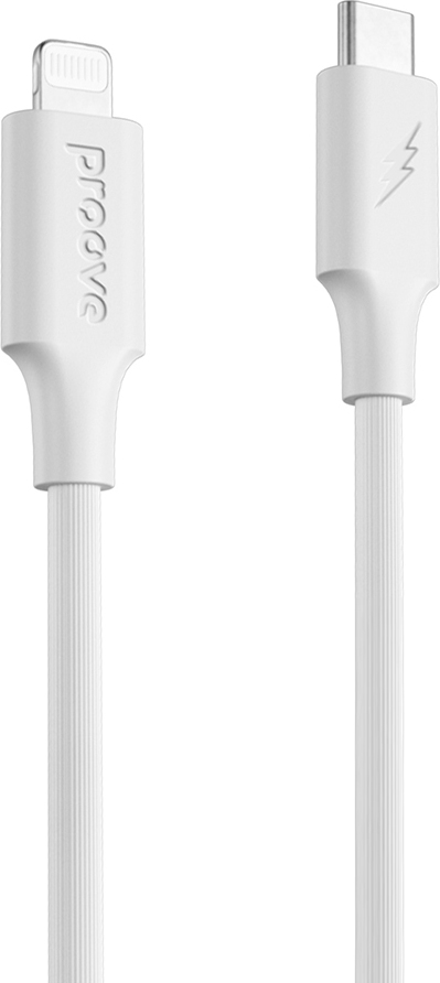 Silikonový kabel Proove USB-C - Lightning, pruhovaný, 1m, 3A, bílý