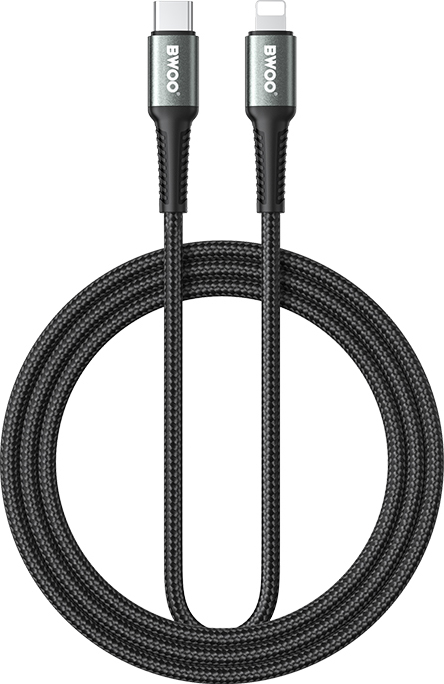Pletený kabel BWOO USB-C - Lightning 2m 30W černý
