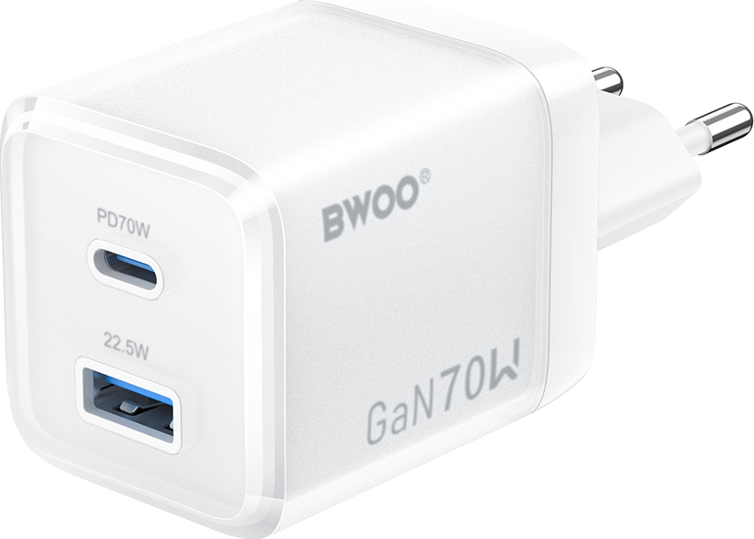 Nabíječka do zásuvky BWOO GaN CDA224 QC 70W 1 x USB 1 x USB-C, bílá