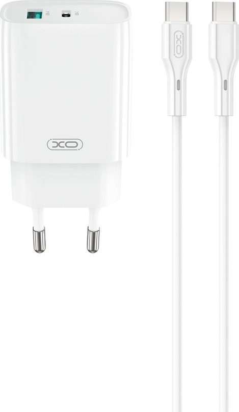 Nabíječka XO CE30 PD 30W 1x USB-C 1x USB bílá + kabel USB-C - USB-C