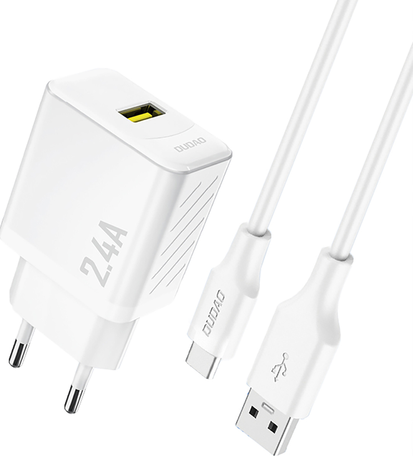 Dudao A23TEU 2.4A GaN USB-A síťová nabíječka s kabelem USB-A - USB-C - bílá