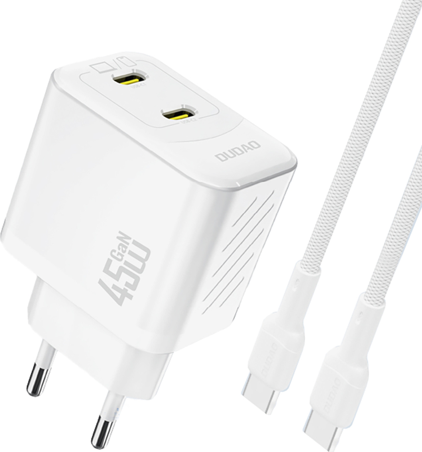 Dudao A28PCEU PD 45W GaN 2xUSB-C síťová nabíječka s USB-C kabelem - bílá