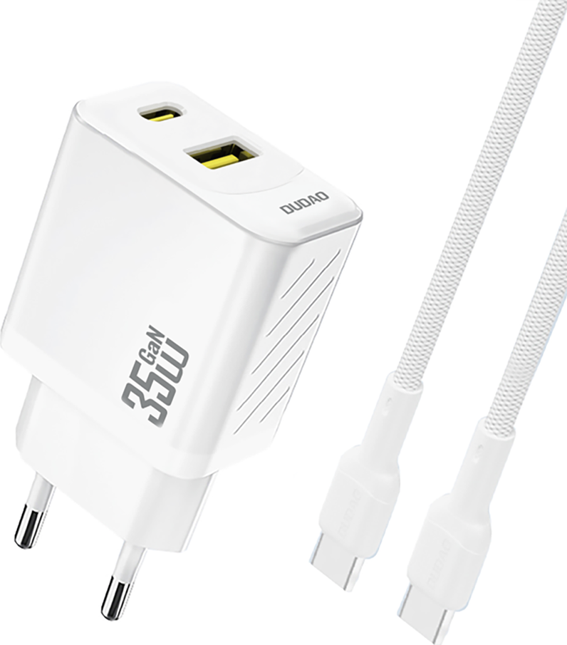 Dudao A27MaxCEU PD QC 35W USB-A USB-C nástěnná nabíječka s kabelem USB-C - bílá