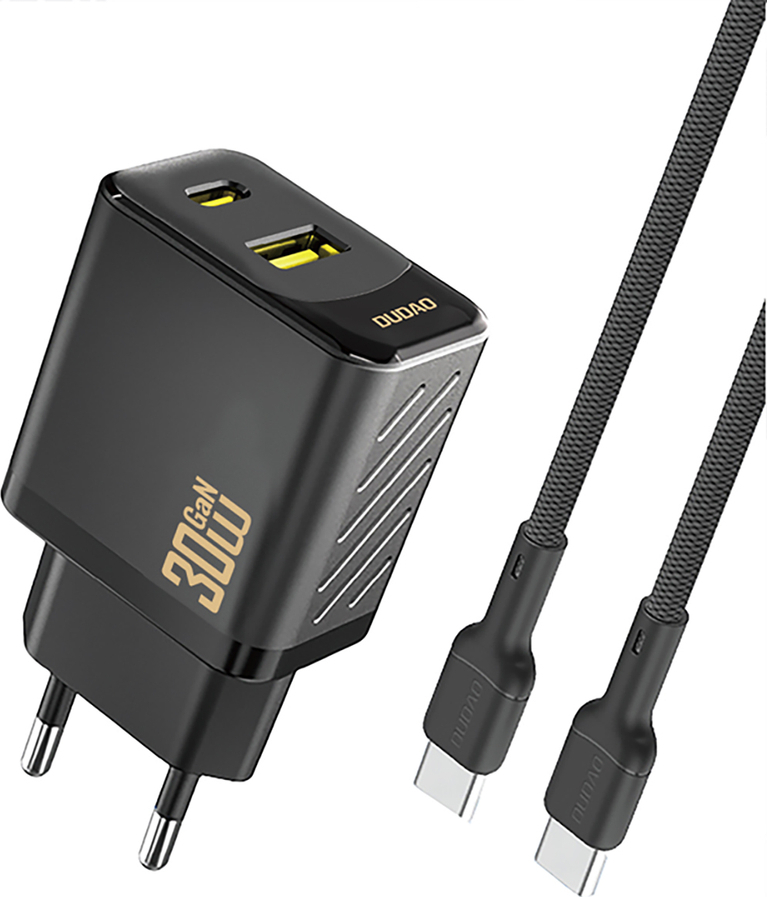 Dudao A27TCEU PD 30W GaN USB-A USB-C nástěnná nabíječka s kabelem USB-C - černá