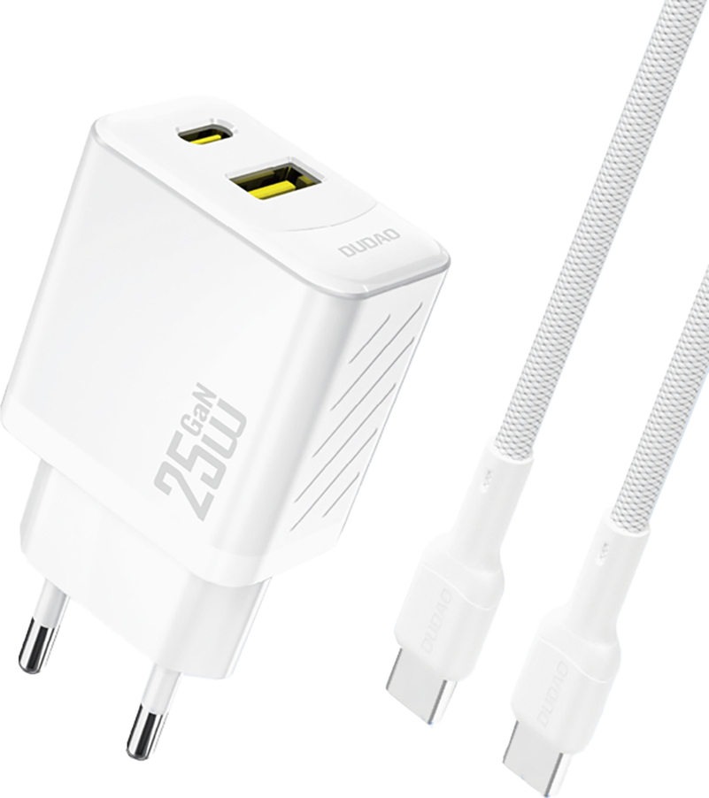 Dudao A26TCEU PD QC 25W GaN USB-A USB-C nástěnná nabíječka s kabelem USB-C - bílá