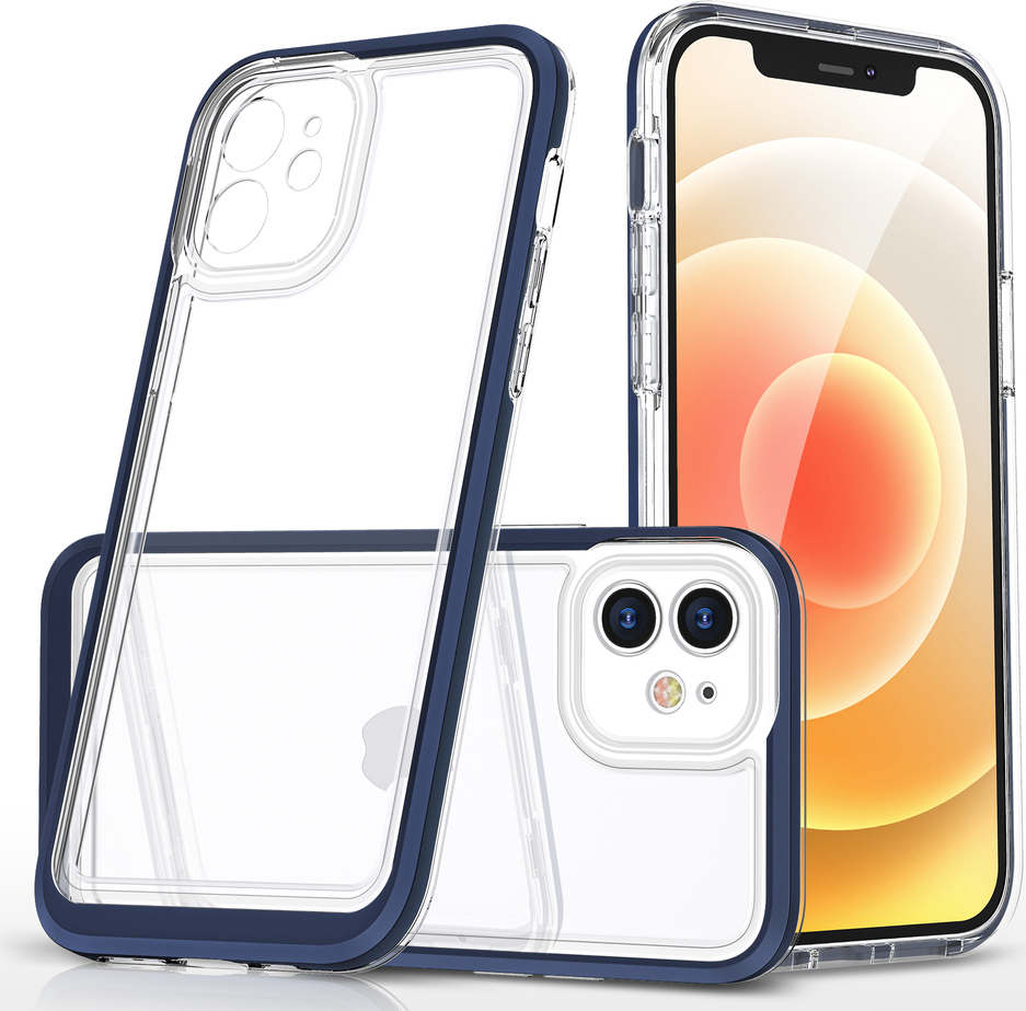 Průhledný gelový kryt 3 v 1 pro iPhone 12 s modrým rámečkem