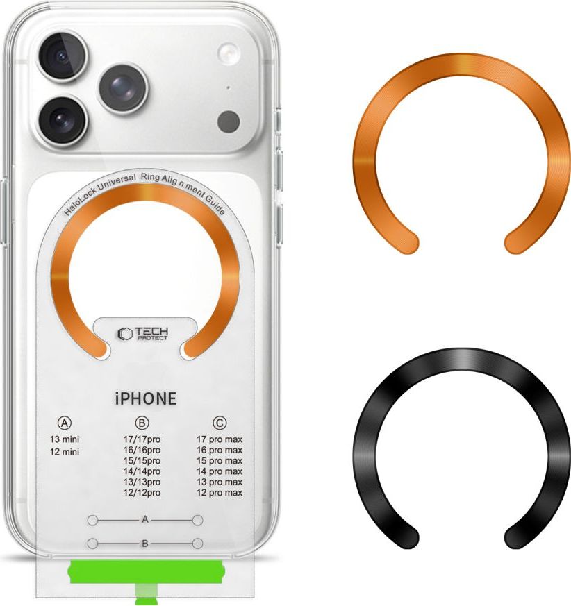 Tech-Protect MMP-210 magnetický MagSafe kroužek, 2 ks, černá a oranžová – včetně aplikátoru