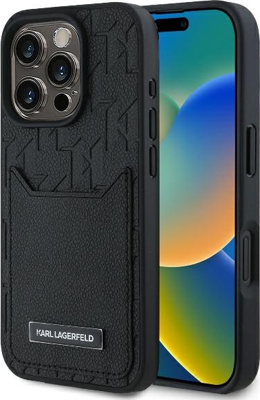 Pouzdro Karl Lagerfeld pro iPhone 16 Pro Max 6,9" KLHCP16XPGKHPRPK černé s pevnými sloty pro karty s monogramem