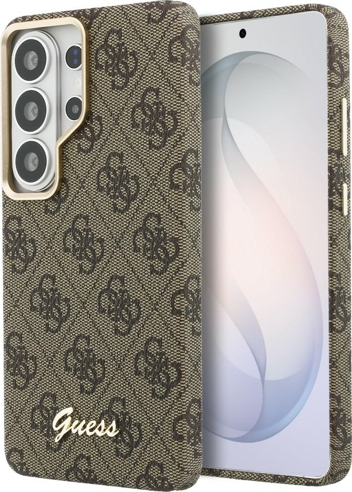 Guess PU 4G Script Metal Logo Magnetic Zadní Kryt pro Samsung Galaxy S26 Ultra Brown