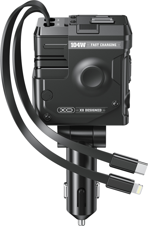 Autonabíječka XO CC66 104W 1x USB 1x USB-C černá s kabelem USB-C a kabelem Lightning