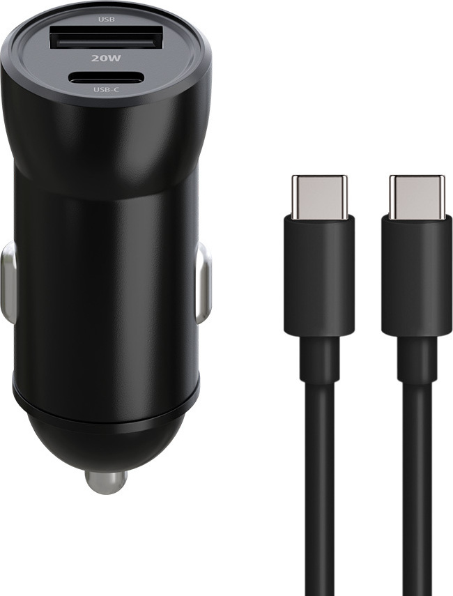 Autonabíječka Maxlife MXCC-04 PD QC 1x USB-C 1x USB 20W černá + kabel USB-C - USB-C 60W
