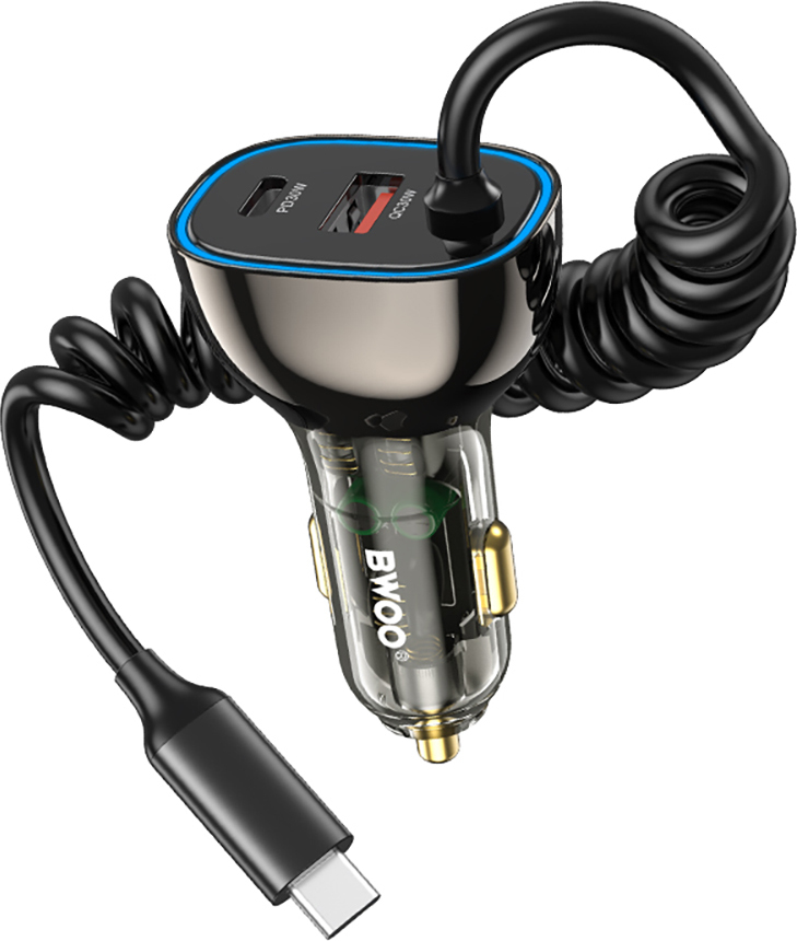 Autonabíječka BWOO CC96C 30W PD 1x USB-C 1x USB port s kabelem USB-C šedá