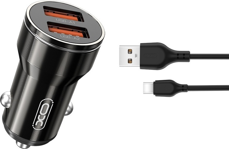 Autonabíječka XO CC48 2x USB 2,4A černá + USB-C kabel
