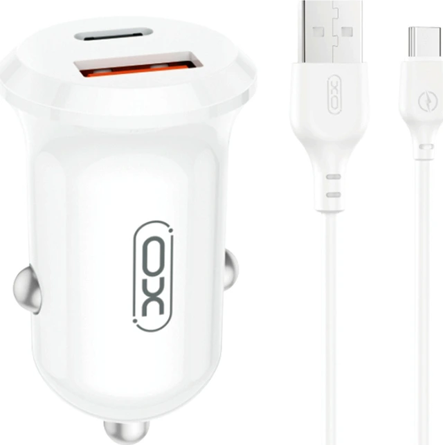 Autonabíječka XO CC69 PD 30W QC 1x USB 1x USB-C bílá + kabel USB - USB-C