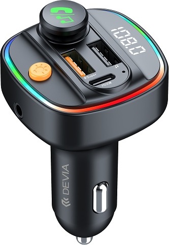Devia vysílač FM Smart Bluetooth MP3 nabíječka do auta PD 30W 1x USB-C 2x USB 3A černá