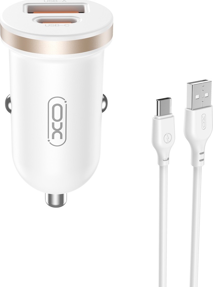 Autonabíječka XO CC56 PD 30W QC 1x USB 1x USB-C bílá + kabel USB - USB-C