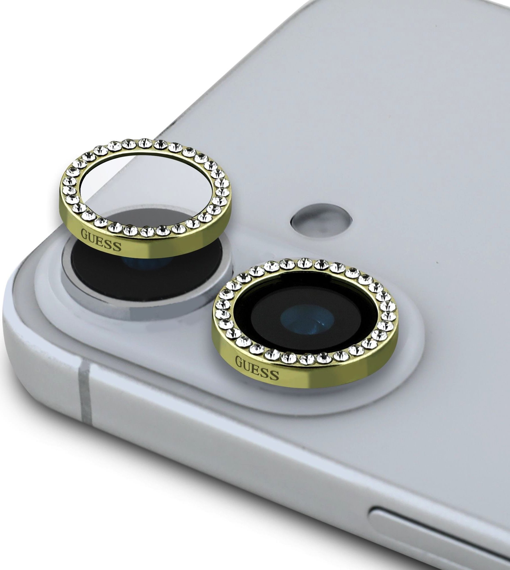 Levně Guess Fixed Glitter Ochrana Čoček pro iPhone 16/16 Plus Gold