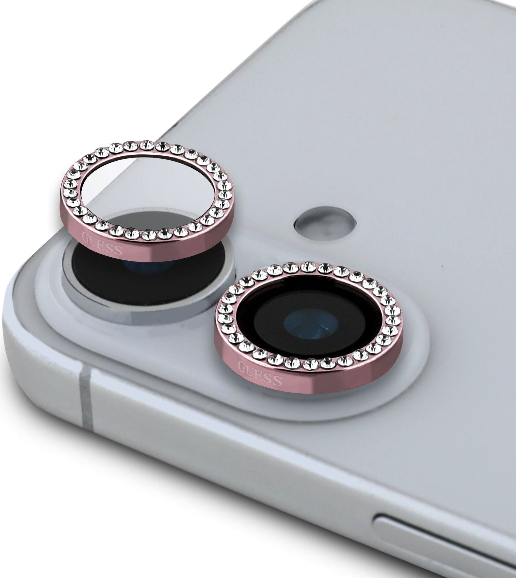 Levně Guess Fixed Glitter Ochrana Čoček pro iPhone 16/16 Plus Pink