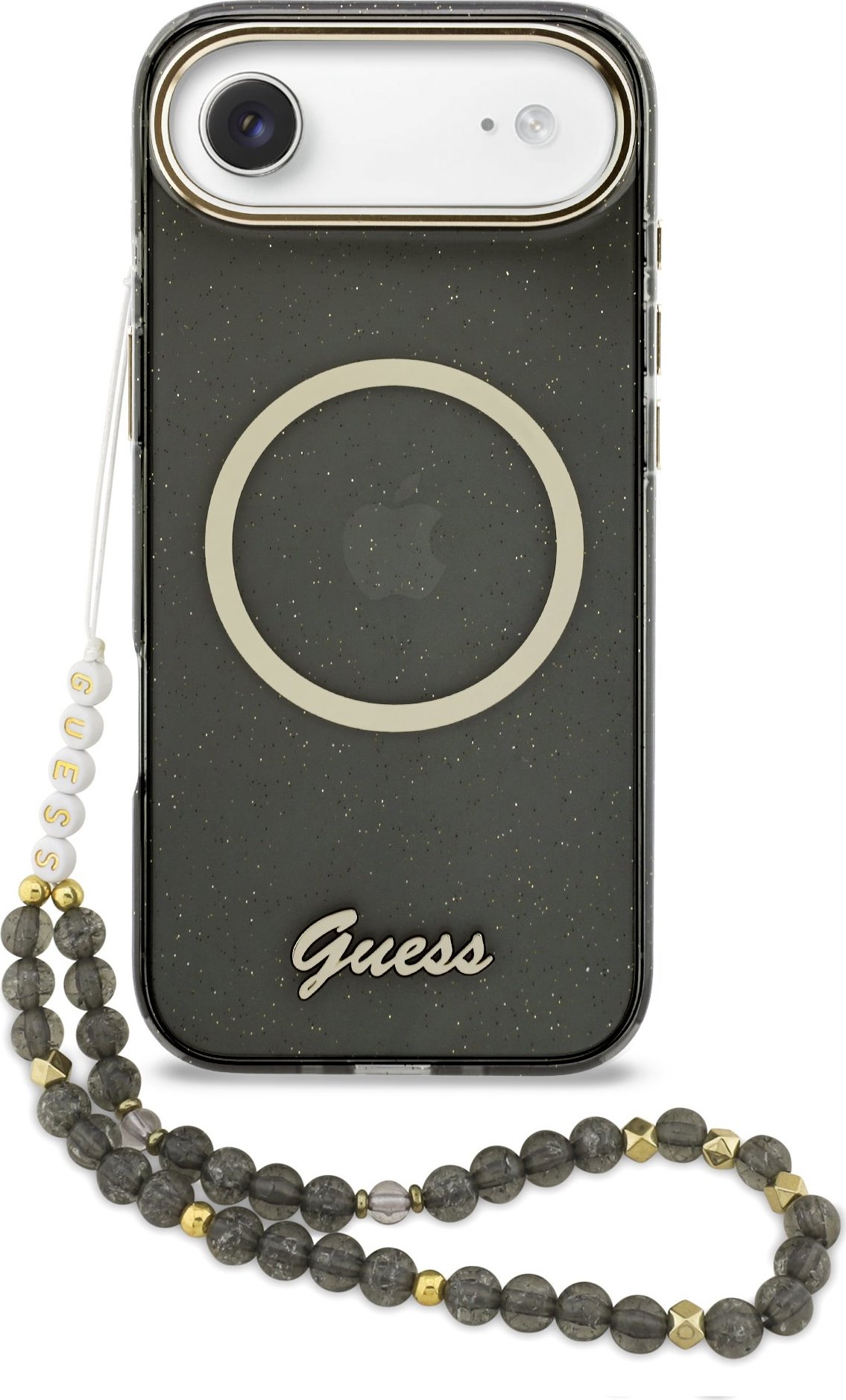 Levně Guess IML Glitter Script Strap MagSafe Zadní Kryt pro iPhone Air Black