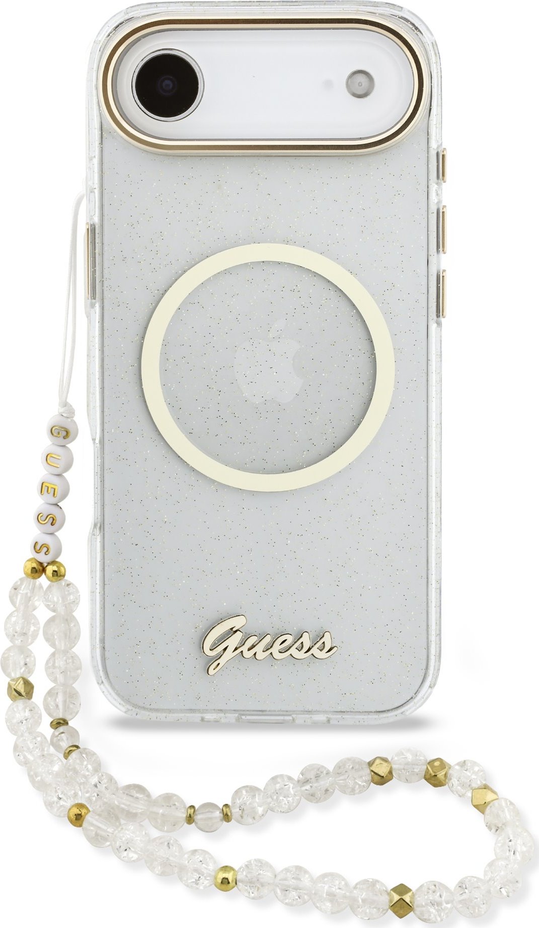 Levně Guess IML Glitter Script Strap MagSafe Zadní Kryt pro iPhone Air Transparent