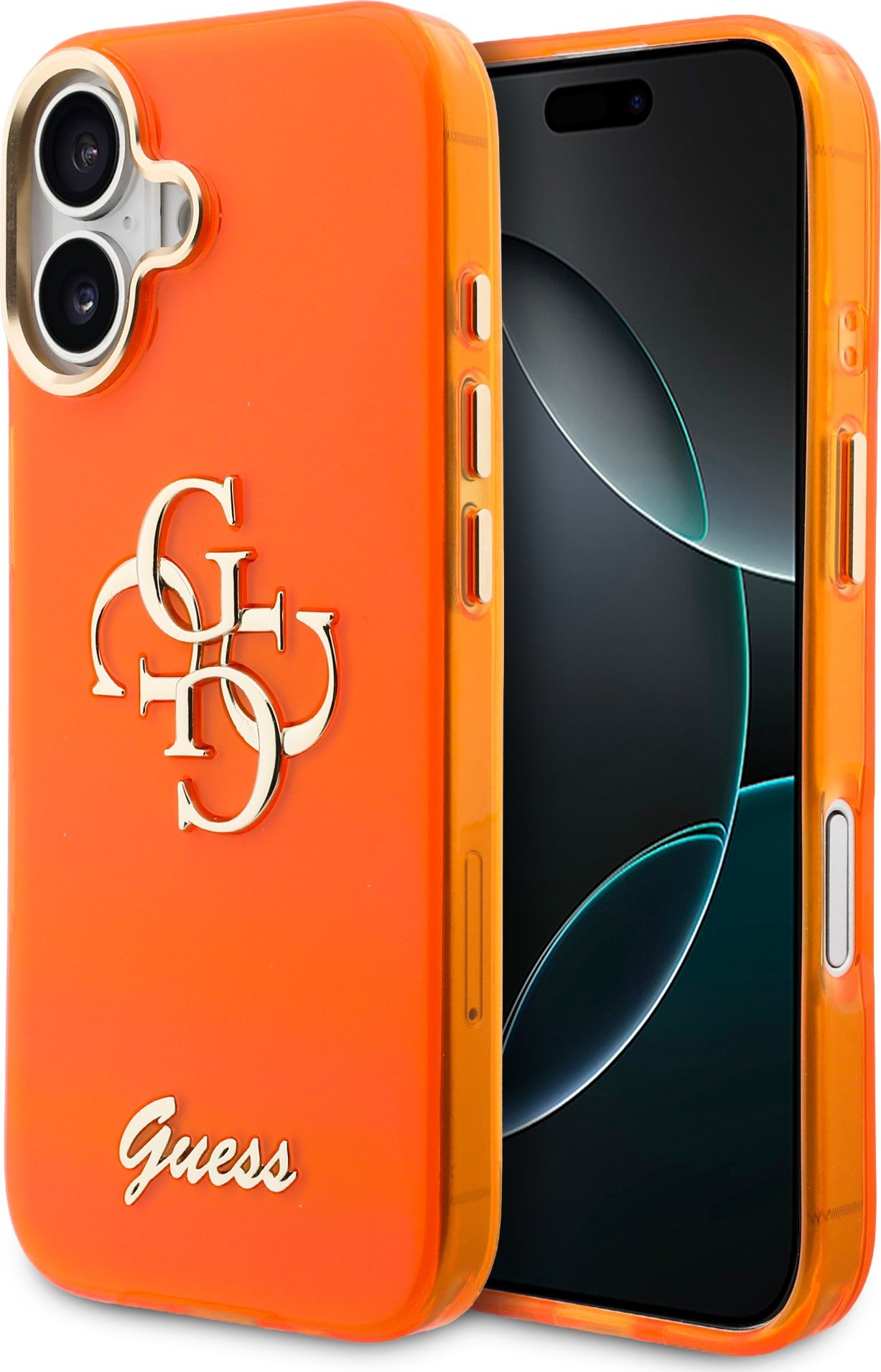 Guess IML 4G Script Metal Logo Zadní Kryt pro iPhone 17 Orange