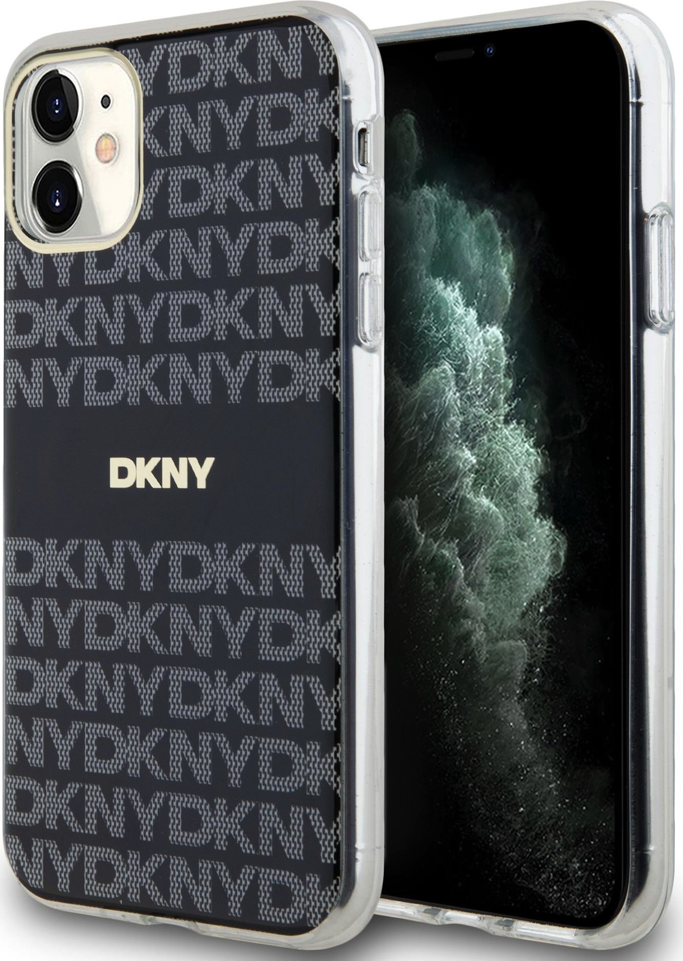 Levně DKNY PC/TPU Repeat Pattern Tonal Stripe Magsafe Zadní Kryt pro iPhone 11 Black