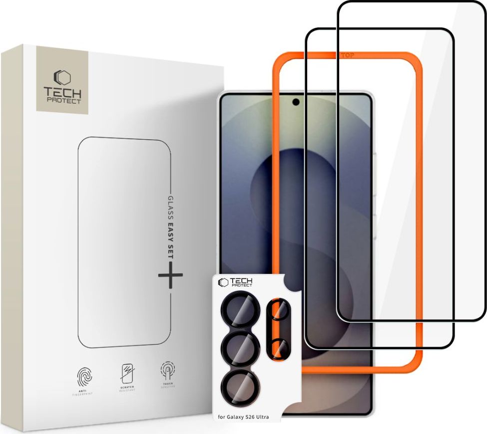 Levně Tvrzené sklo TECH-PROTECT EASY SET+ 3-PACK GALAXY S26 ULTRA BLACK