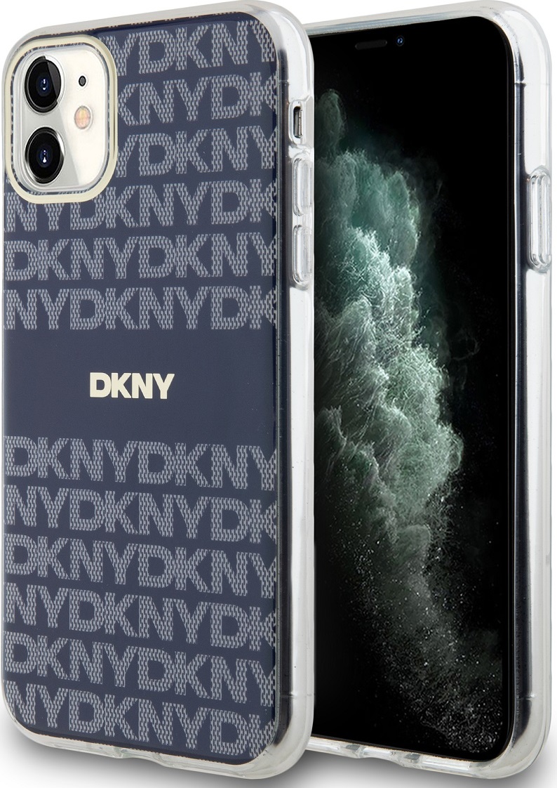 Levně DKNY PC/TPU Repeat Pattern Tonal Stripe Magsafe Zadní Kryt pro iPhone 11 Blue