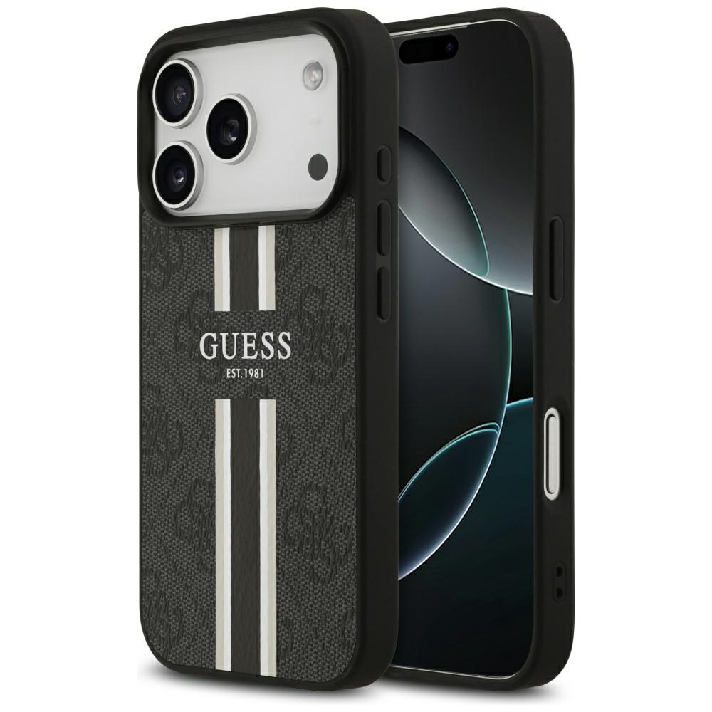 Levně Pouzdro Guess 4G s potiskem pruhů MagSafe pro iPhone 17 Pro černé