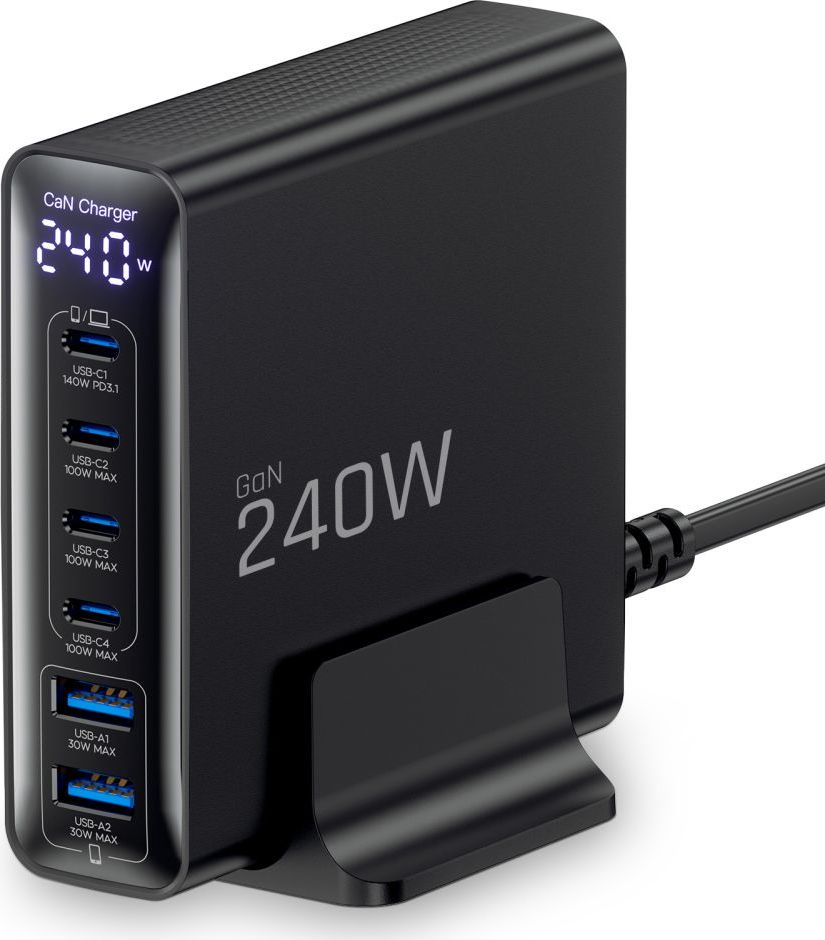 Levně TECH-PROTECT DC240W-GAN 6-PORTOVÁ (4X USB-C, 2X USB) STOLNÍ NABÍJEČKA PD 240W / QC3.0 ČERNÁ