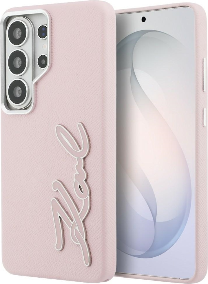 Levně Karl Lagerfeld Grained Signature Metal Resin Logo kryt pro Samsung Galaxy S26 Ultra růžový