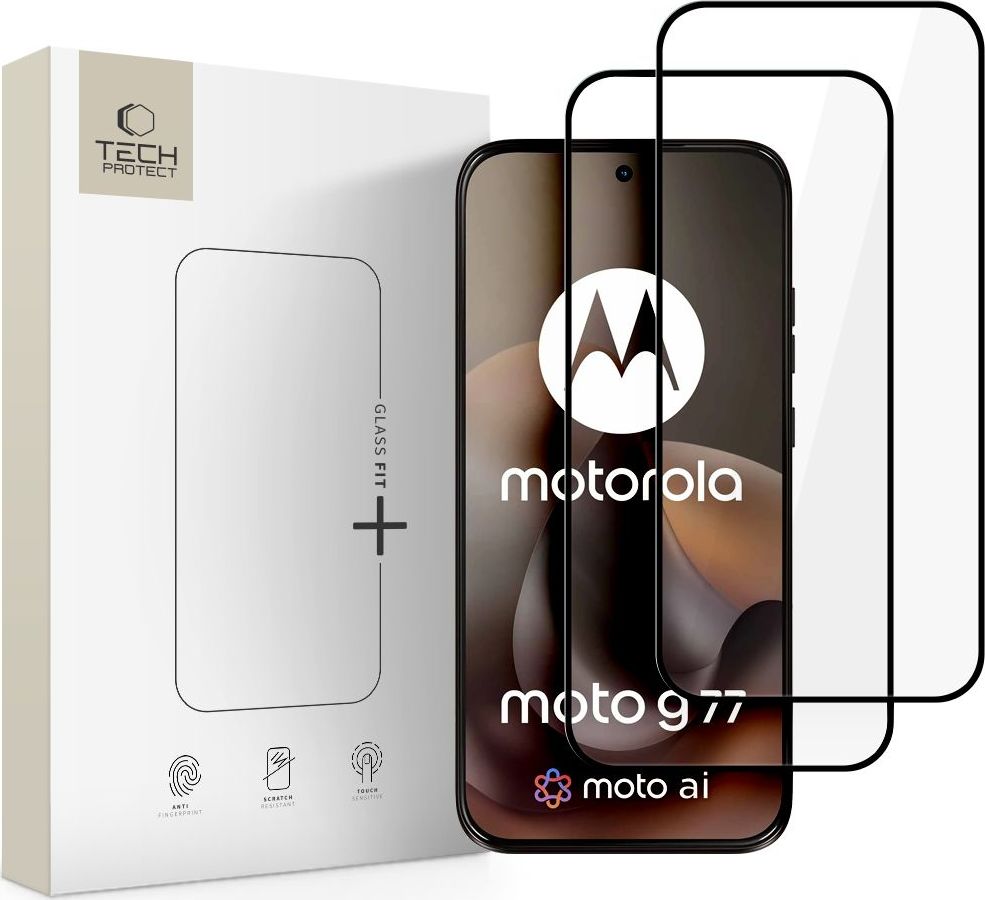 Levně Tvrzené sklo Tech-Protect Glass Fit+ 2-Pack Motorola Moto G67 / G77 Black