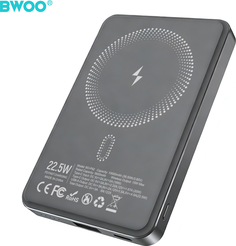 Levně BWOO P82 BO 10,000 mAh 15W bezdrátová powerbanka s MagSafe, tmavě šedá