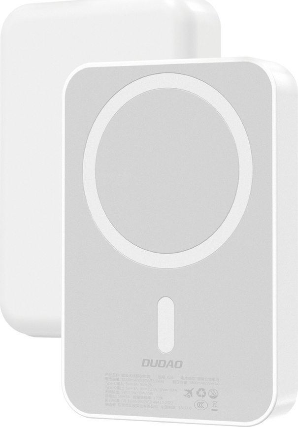 Levně Dudao K26 Powerbanka 10000mAh 20W USB-A / USB-C / MagSafe - bílá