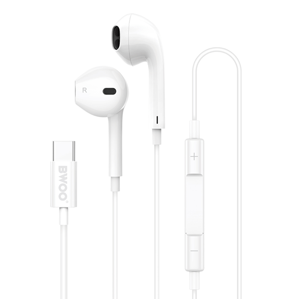 BWOO drátová sluchátka HF175 s digitálním rozhraním USB-C, bílá