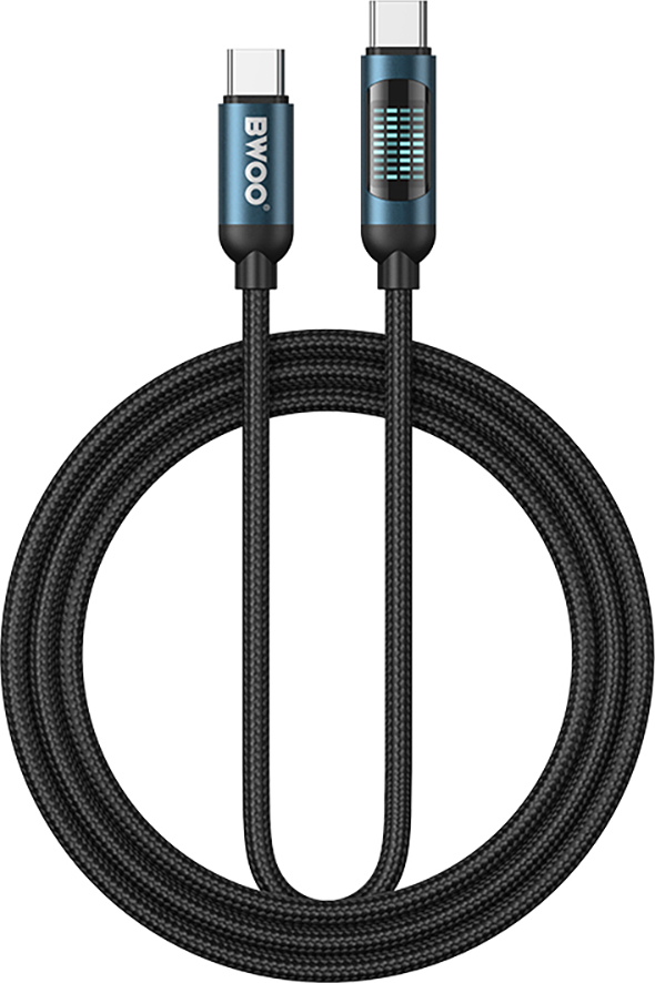 Levně BWOO USB-C - USB-C kabel 1m 60W s LED displejem, opletený, černý
